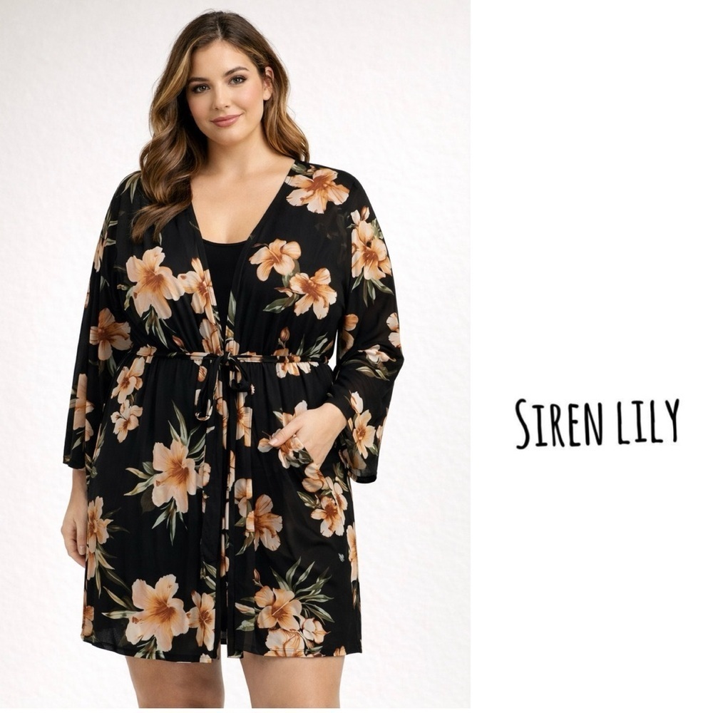 Siren lily sheer floral kimono/duster 2x